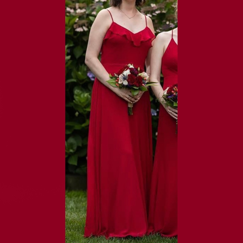 #Levkoff V-Neck Ruffle Gown - Cranberry - Size 12
